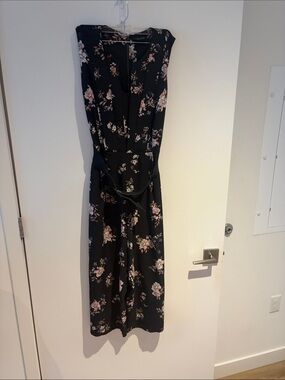 City Chic Black Jumpsuit with Pink Floral Print